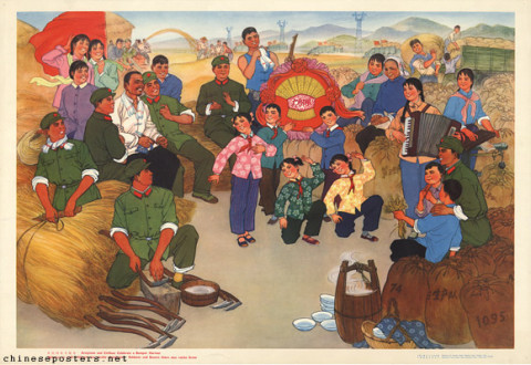 Armymen and civilians celebrate a bumper harvest